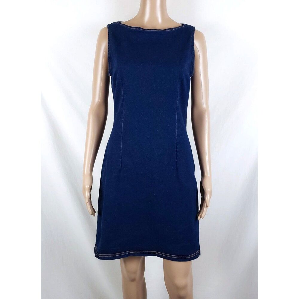Aqua Blues Country City Cowgirl Denim Sheath Dress Juniors 13 Stretchy 90s Retro